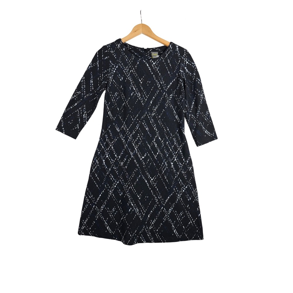 New Taylor Geometric Print 3/4 Sleeve Dress size‎ 6 Black/White